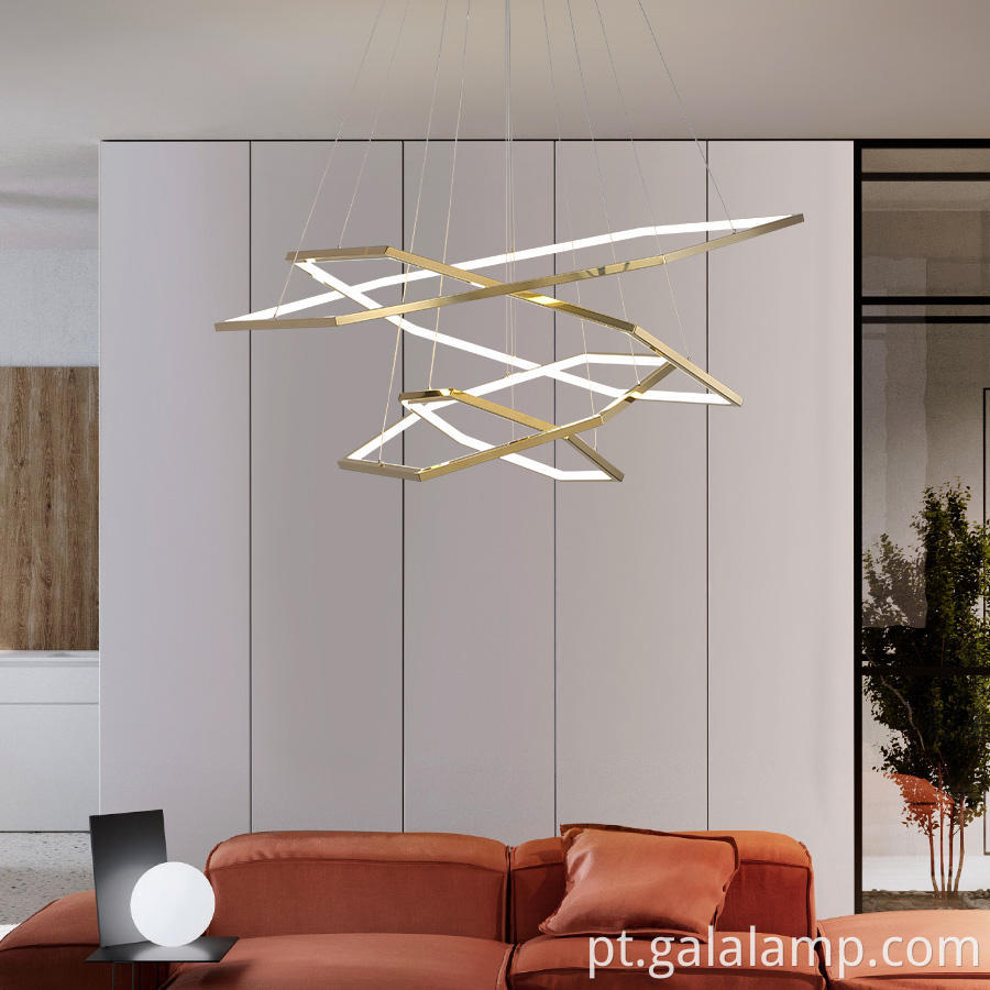 Pendente Geométrico-dourado-iluminação-sala-de-jantar-luxo Luxury-Dining-Room-Lighting-Gold-Geometric-Pendant